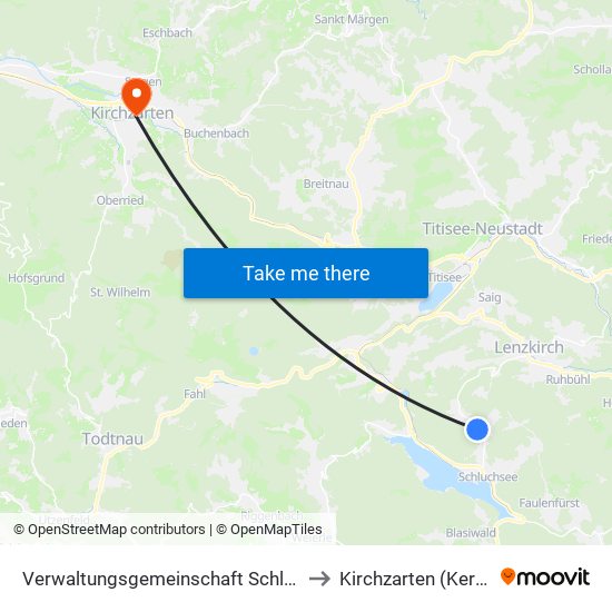 Verwaltungsgemeinschaft Schluchsee to Kirchzarten (Kernort) map