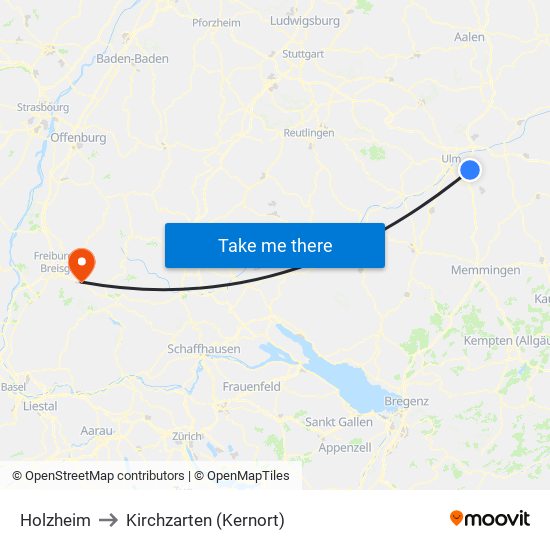 Holzheim to Kirchzarten (Kernort) map