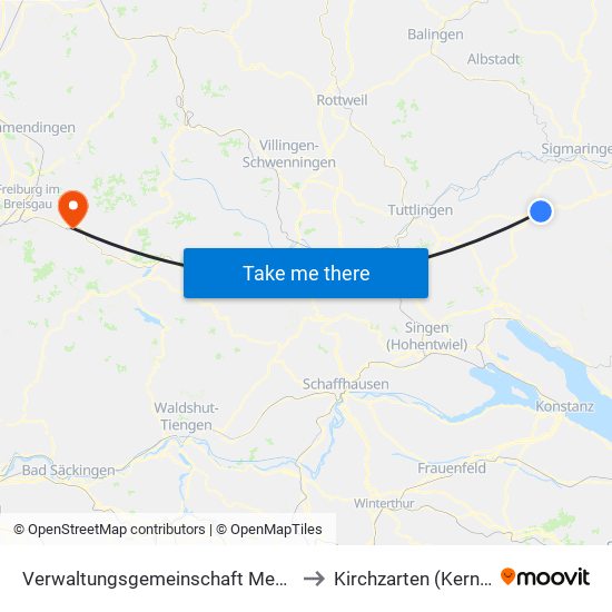 Verwaltungsgemeinschaft Meßkirch to Kirchzarten (Kernort) map