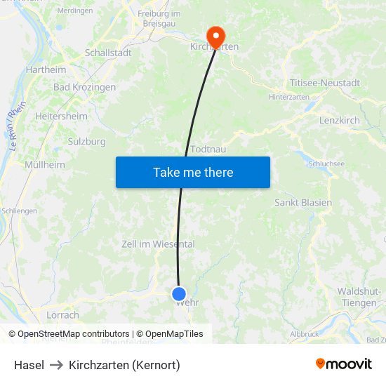 Hasel to Kirchzarten (Kernort) map