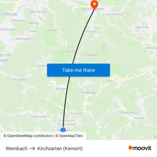 Wembach to Kirchzarten (Kernort) map