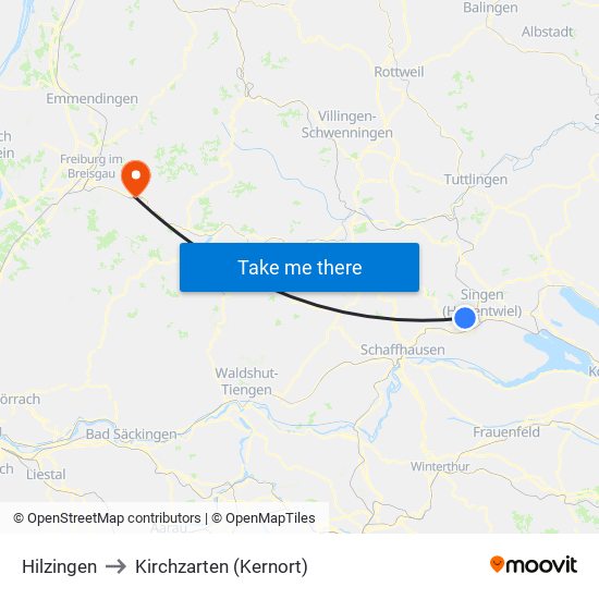 Hilzingen to Kirchzarten (Kernort) map