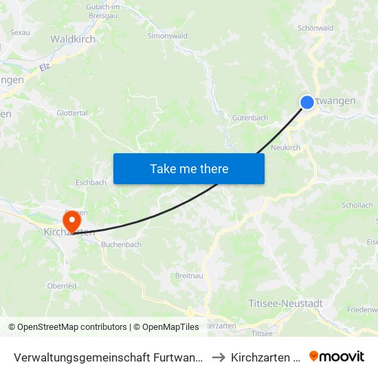 Verwaltungsgemeinschaft Furtwangen Im Schwarzwald to Kirchzarten (Kernort) map