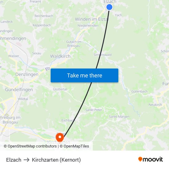 Elzach to Kirchzarten (Kernort) map