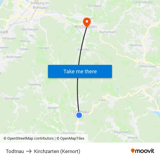 Todtnau to Kirchzarten (Kernort) map