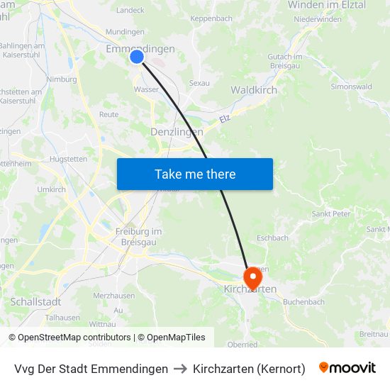 Vvg Der Stadt Emmendingen to Kirchzarten (Kernort) map