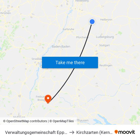 Verwaltungsgemeinschaft Eppingen to Kirchzarten (Kernort) map