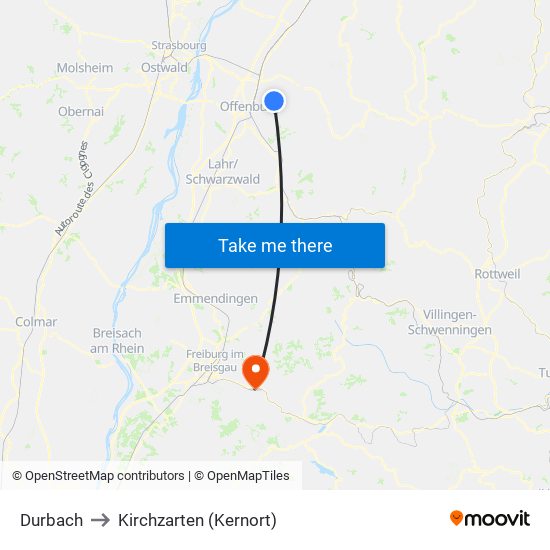 Durbach to Kirchzarten (Kernort) map