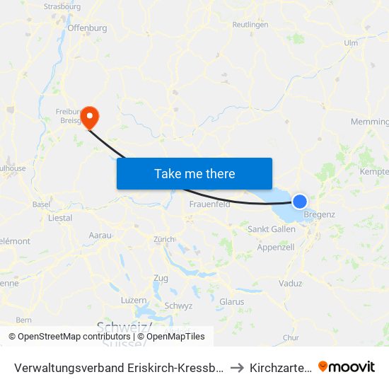 Verwaltungsverband Eriskirch-Kressbronn am Bodensee-Langenargen to Kirchzarten (Kernort) map