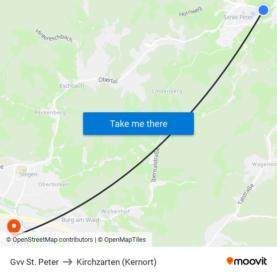 Gvv St. Peter to Kirchzarten (Kernort) map