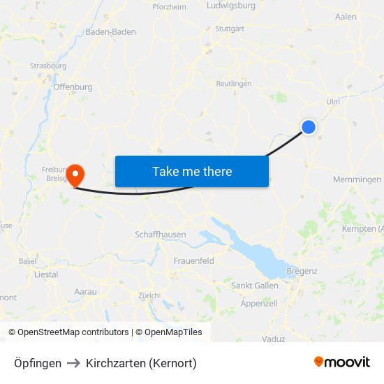 Öpfingen to Kirchzarten (Kernort) map