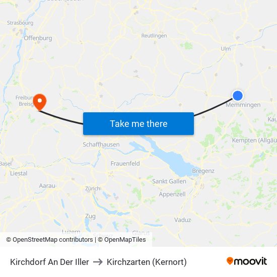 Kirchdorf An Der Iller to Kirchzarten (Kernort) map