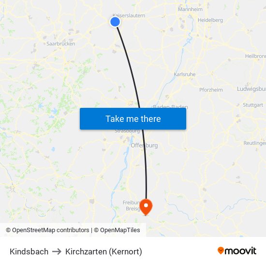 Kindsbach to Kirchzarten (Kernort) map