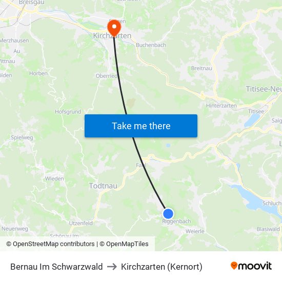 Bernau Im Schwarzwald to Kirchzarten (Kernort) map