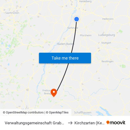 Verwaltungsgemeinschaft Graben-Neudorf to Kirchzarten (Kernort) map