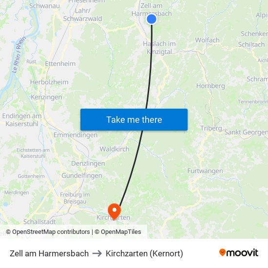 Zell am Harmersbach to Kirchzarten (Kernort) map