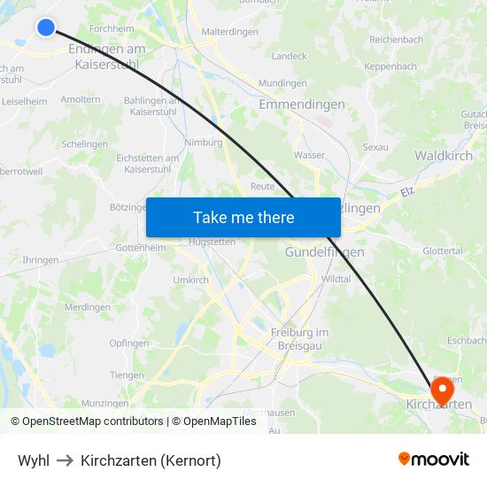 Wyhl to Kirchzarten (Kernort) map