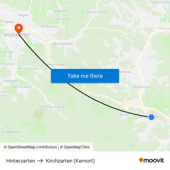 Hinterzarten to Kirchzarten (Kernort) map