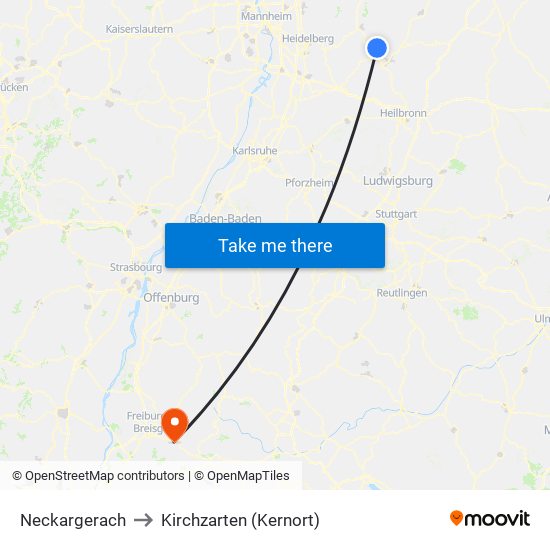 Neckargerach to Kirchzarten (Kernort) map