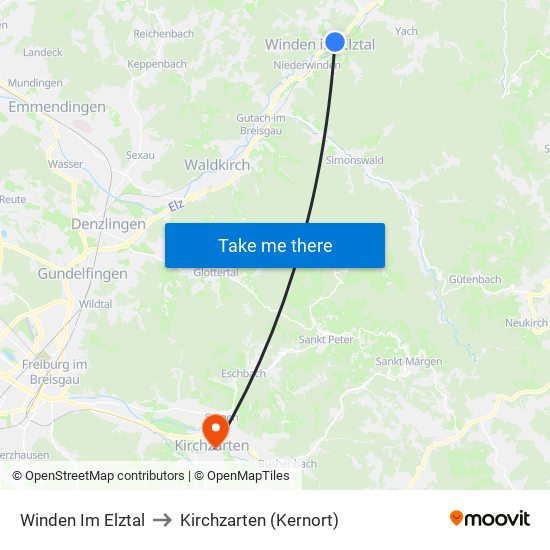 Winden Im Elztal to Kirchzarten (Kernort) map