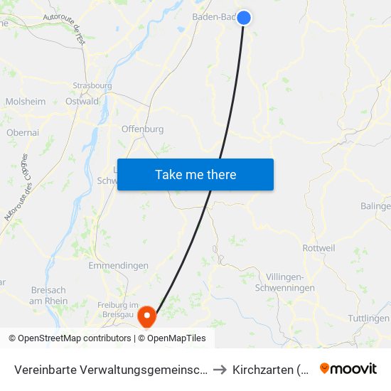 Vereinbarte Verwaltungsgemeinschaft Gernsbach to Kirchzarten (Kernort) map