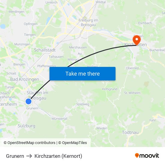 Grunern to Kirchzarten (Kernort) map