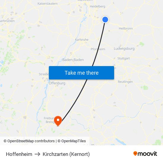 Hoffenheim to Kirchzarten (Kernort) map