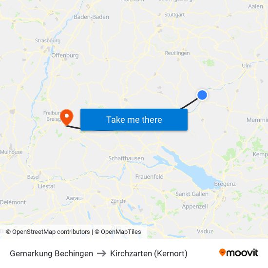 Gemarkung Bechingen to Kirchzarten (Kernort) map