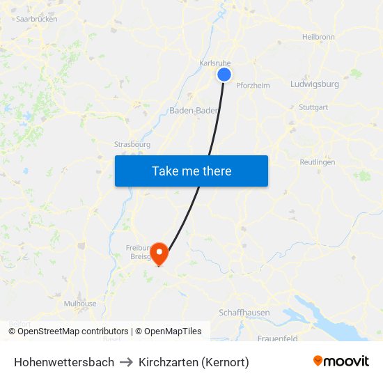 Hohenwettersbach to Kirchzarten (Kernort) map