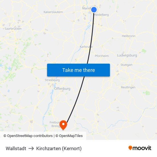 Wallstadt to Kirchzarten (Kernort) map