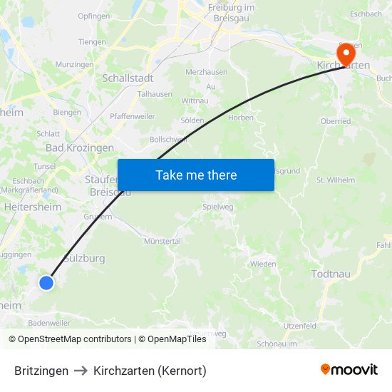 Britzingen to Kirchzarten (Kernort) map