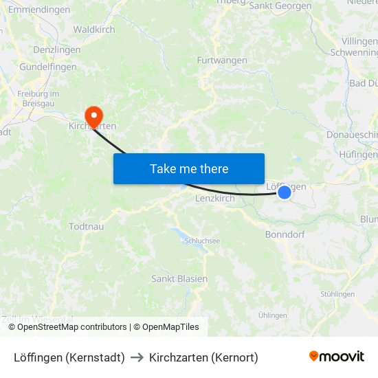 Löffingen (Kernstadt) to Kirchzarten (Kernort) map