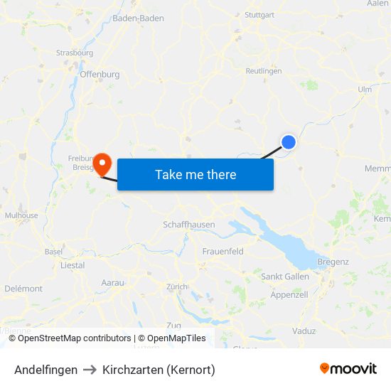 Andelfingen to Kirchzarten (Kernort) map