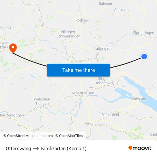 Otterswang to Kirchzarten (Kernort) map