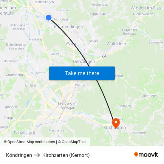 Köndringen to Kirchzarten (Kernort) map