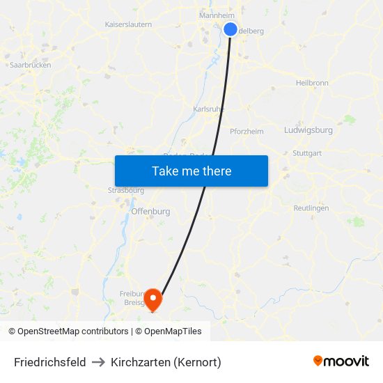 Friedrichsfeld to Kirchzarten (Kernort) map