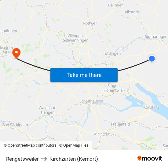 Rengetsweiler to Kirchzarten (Kernort) map