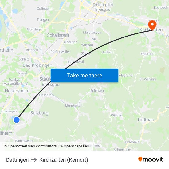 Dattingen to Kirchzarten (Kernort) map