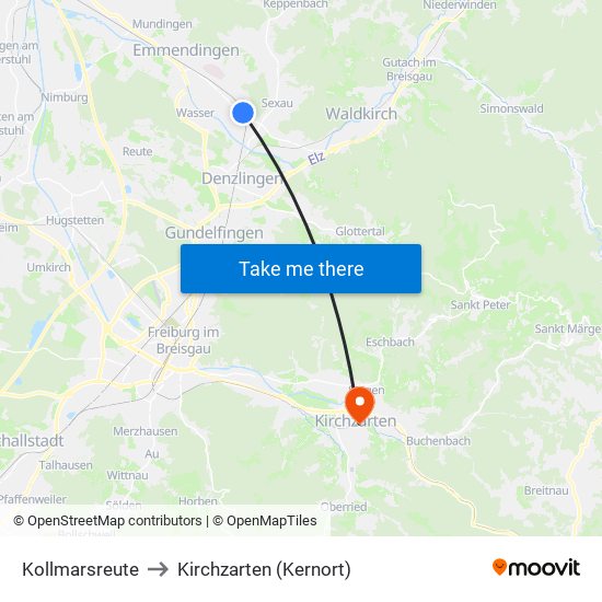 Kollmarsreute to Kirchzarten (Kernort) map