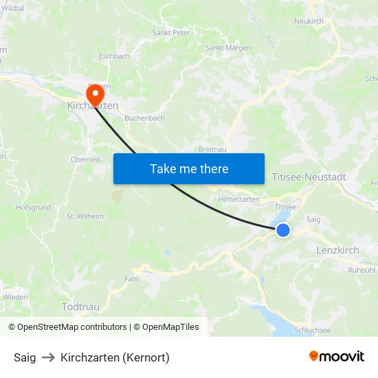 Saig to Kirchzarten (Kernort) map