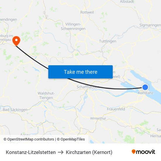 Konstanz-Litzelstetten to Kirchzarten (Kernort) map