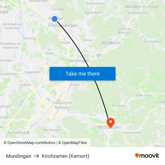 Mundingen to Kirchzarten (Kernort) map