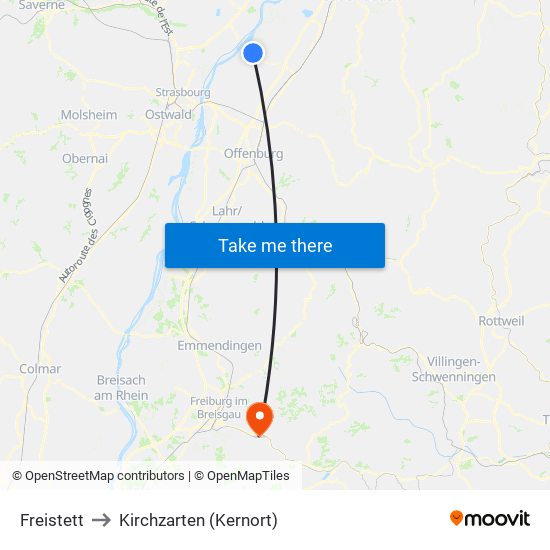 Freistett to Kirchzarten (Kernort) map