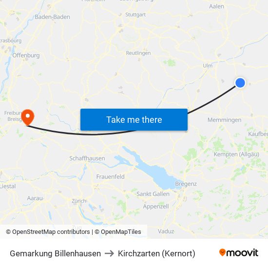 Gemarkung Billenhausen to Kirchzarten (Kernort) map