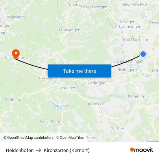 Heidenhofen to Kirchzarten (Kernort) map