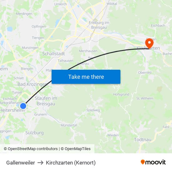 Gallenweiler to Kirchzarten (Kernort) map