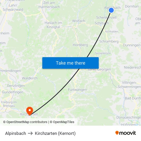 Alpirsbach to Kirchzarten (Kernort) map