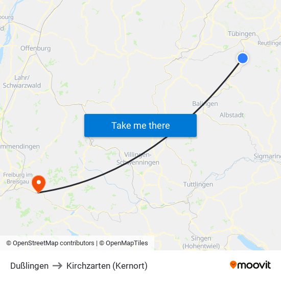 Dußlingen to Kirchzarten (Kernort) map