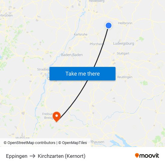 Eppingen to Kirchzarten (Kernort) map