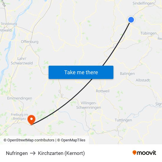 Nufringen to Kirchzarten (Kernort) map